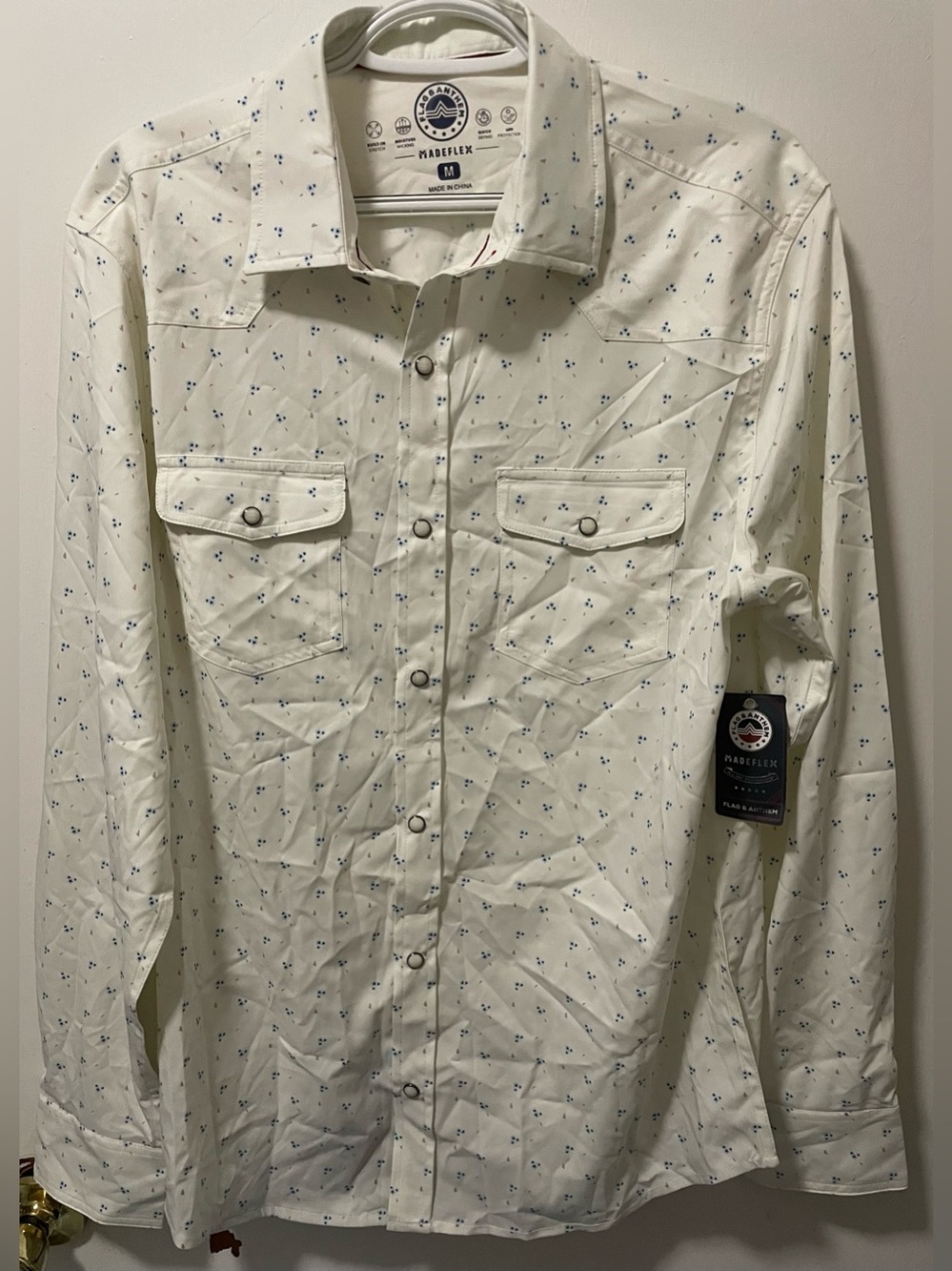 Flag & Anthem Men’s Long Sleeve Western Snap Button Shirt Pearl White Medium M